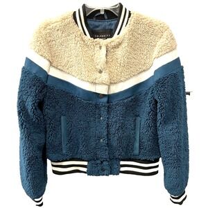 Celebrity Pink Jacket Faux Fur Varsity Bomb Teddy Coat Green‎ Ivory Women Sz S